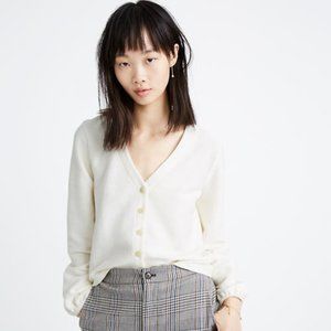 Madewell White Cotton Bubble-Sleeve Cardigan Top